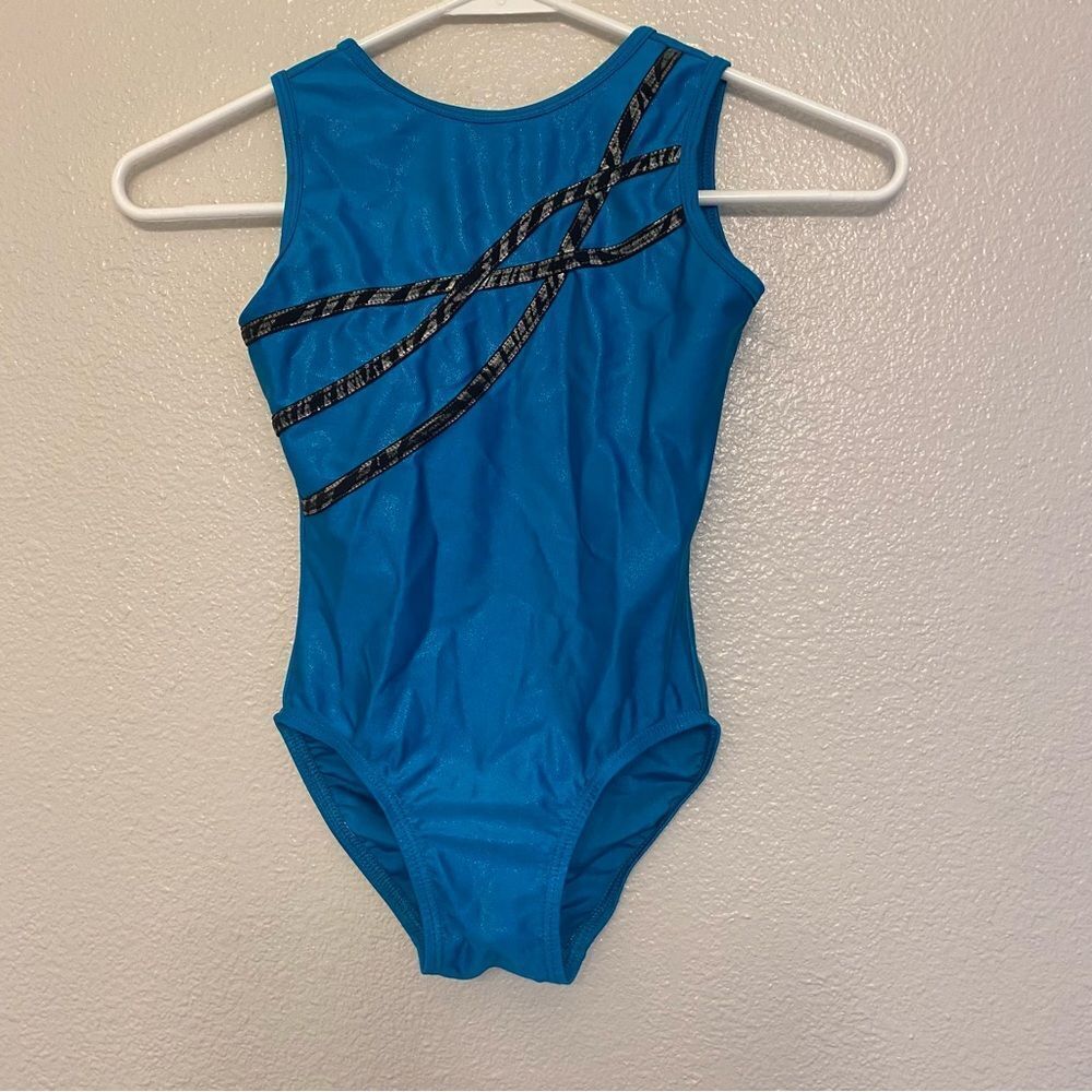 Satara Leos gymnastics tank practice aqua teal blue child MC 8-l0